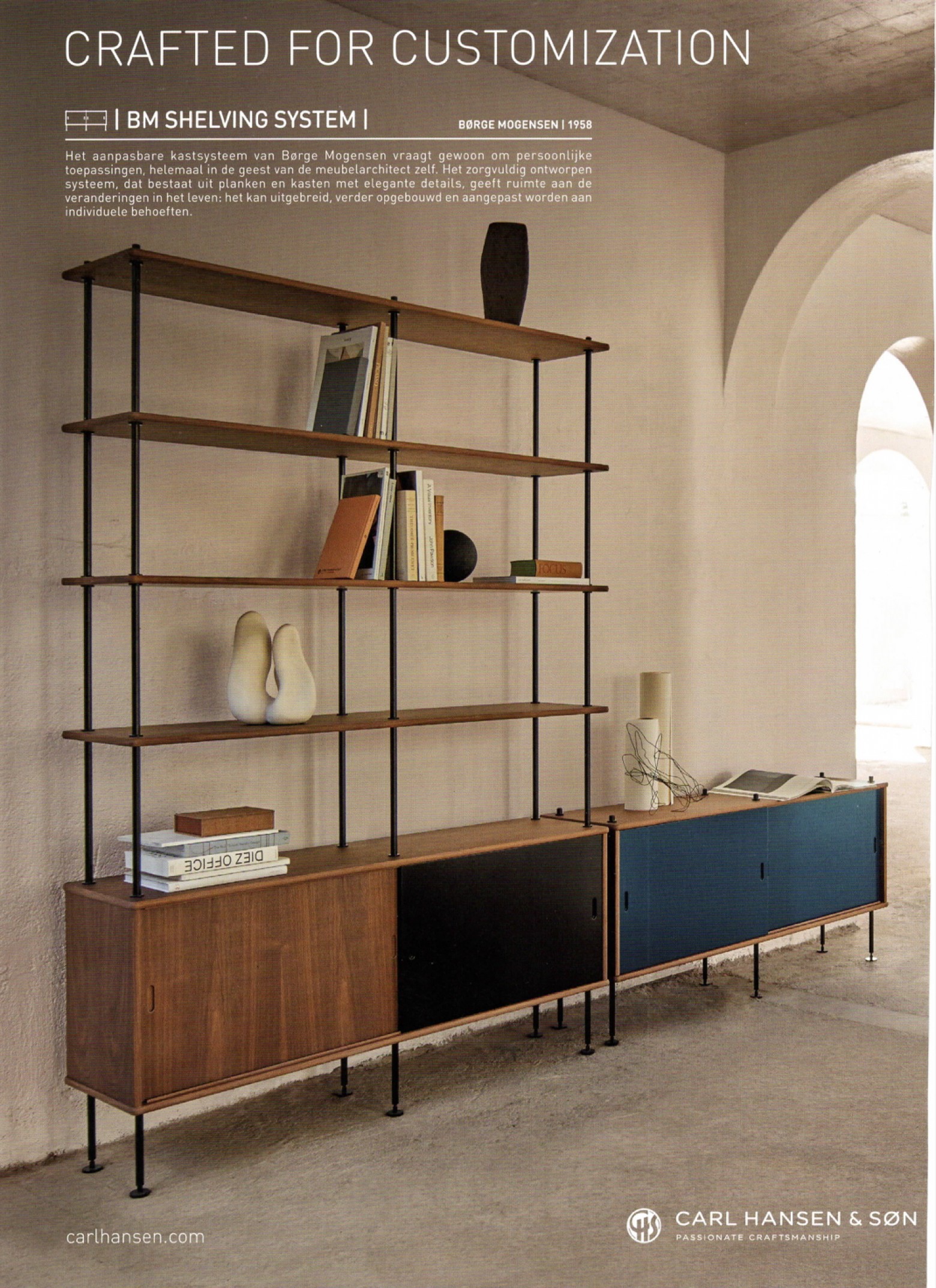 Borge Mogensen Shelving System, design 1958 (advertentie)  Victors Design Agency