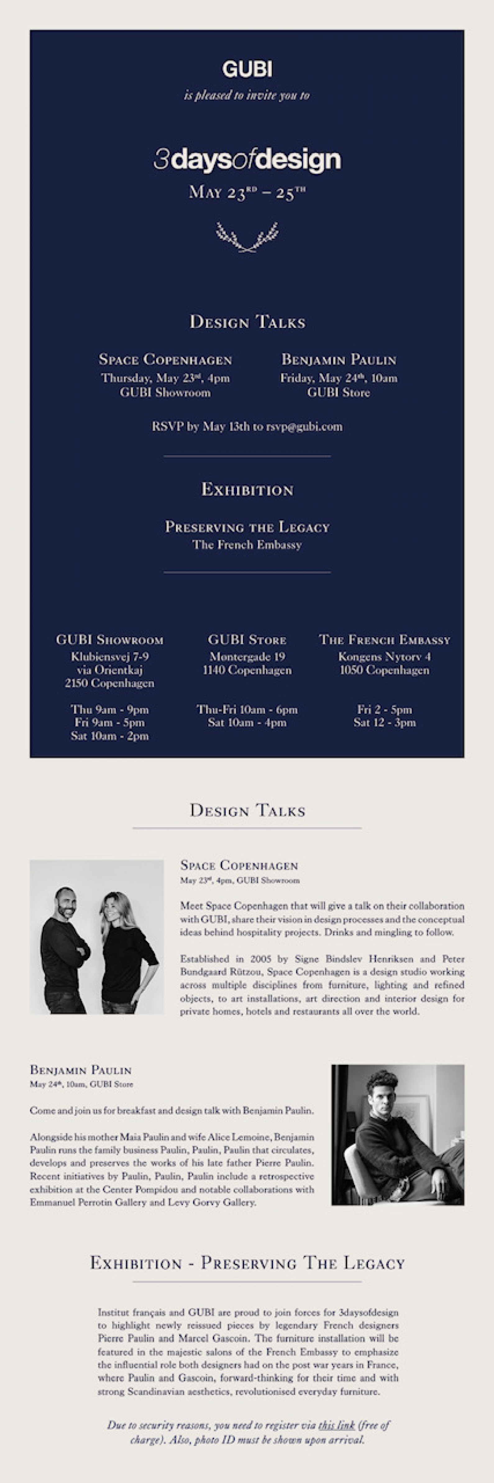 Uitnodiging Gubi: 3 Days of Design 23-25 Mei 2019