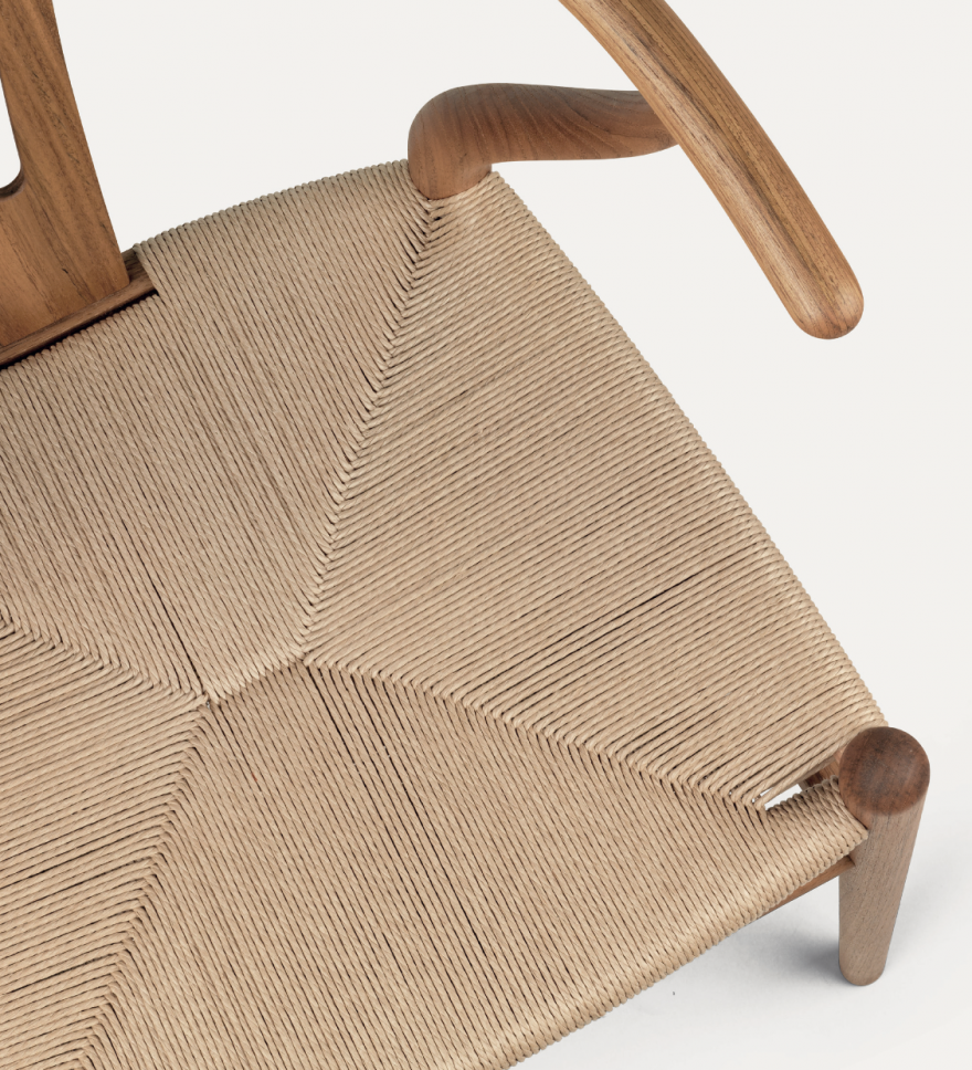 CH24 teak met zit in naturel papierkoord