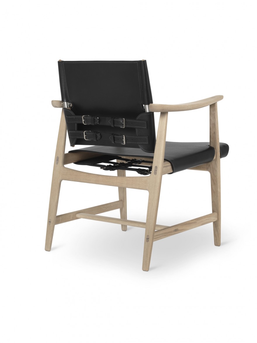 Huntsman chair back - oak white oil - black saddleleather