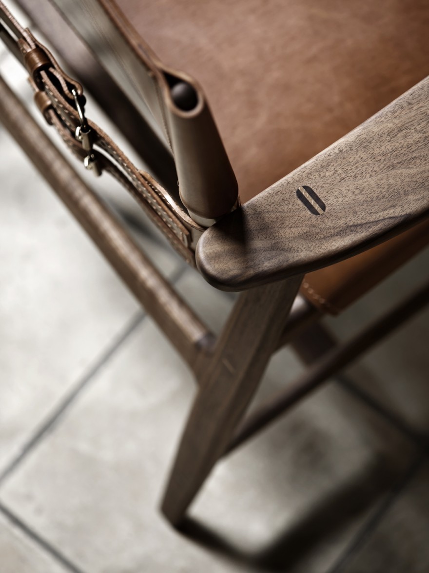 Detail van de edelmaterialen van de Hunstsman chair, 1950 design 